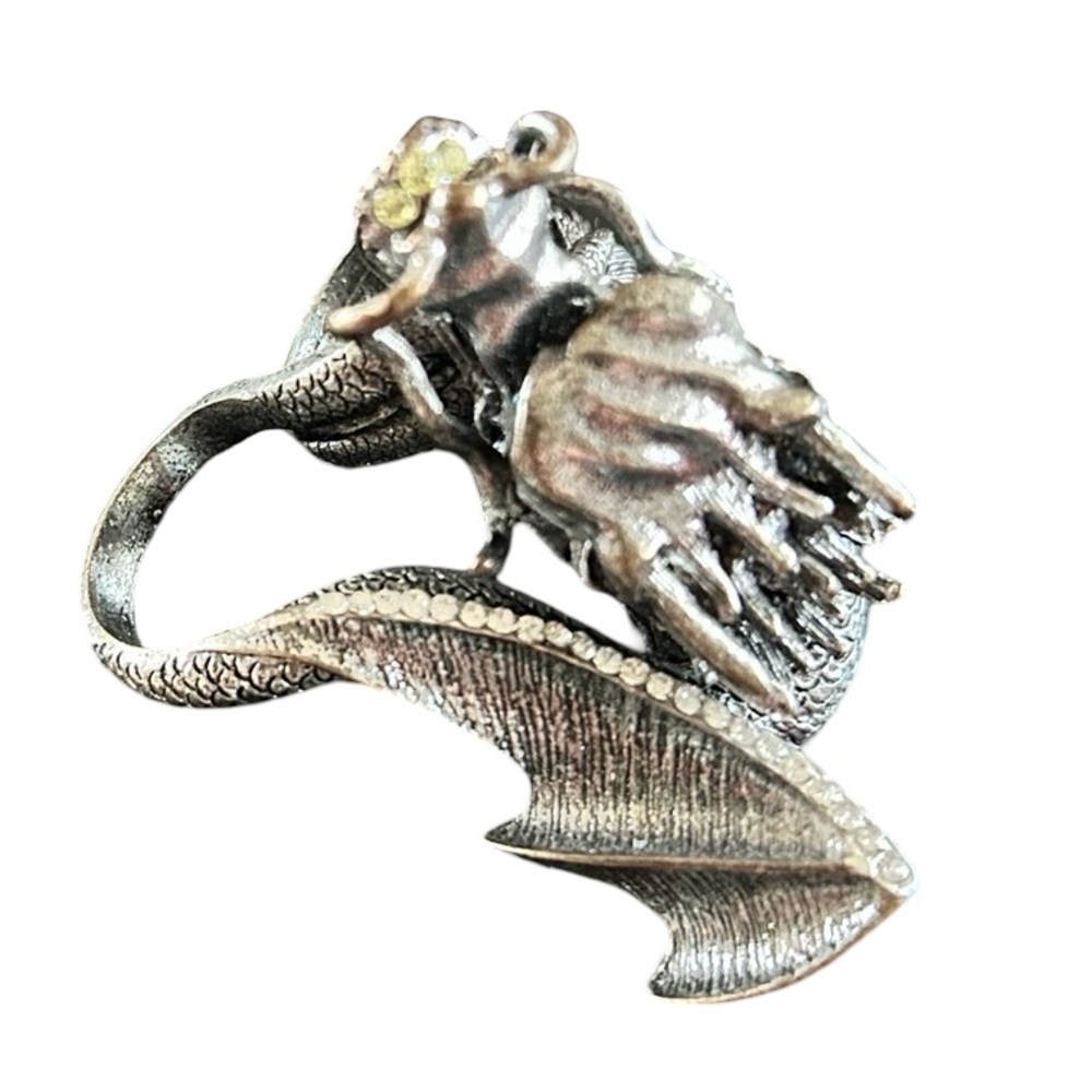 Gothic Double Finger Dragon Statement Ring Silver… - image 5